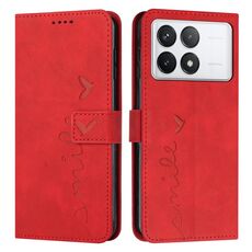 Per Xiaomi Redmi K70 / K70 Pro Custodia per cellulare in pelle con sensazione di cuore in rilievo con cordino lungo(Rosso)
