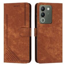 Custodia per telefono in pelle con motivo a strisce per vivo Y200 Skin Feel con cordino (marrone)