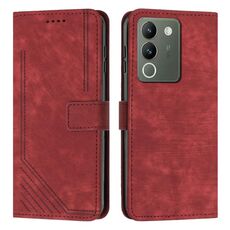 Custodia per telefono in pelle con motivo a strisce per vivo Y200 Skin Feel con cordino (rosso)