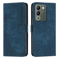 Custodia per telefono in pelle con motivo a strisce per vivo Y200 Skin Feel con cordino (blu)