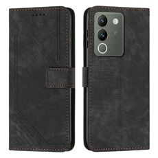 Custodia per telefono in pelle con motivo a strisce per vivo Y200 Skin Feel con cordino (nero)
