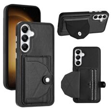 Custodia per telefono in pelle antiurto per Samsung Galaxy S24 5G con portacarte (nero)