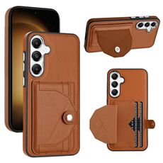 Custodia per telefono in pelle antiurto per Samsung Galaxy S24 5G con portacarte (marrone)