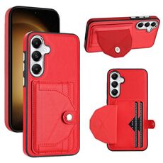 Custodia per telefono in pelle antiurto per Samsung Galaxy S24 5G con portacarte (rosso)