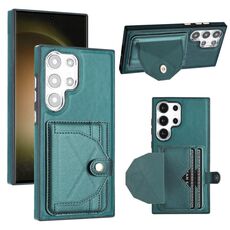 Custodia per telefono in pelle antiurto per Samsung Galaxy S24 Ultra 5G con portacarte (verde)