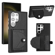 Custodia per telefono in pelle antiurto per Samsung Galaxy S24 Ultra 5G con portacarte (nero)