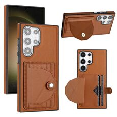 Custodia per telefono in pelle antiurto per Samsung Galaxy S24 Ultra 5G con portacarte (marrone)