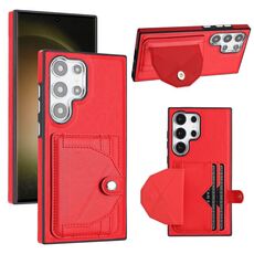 Custodia per telefono in pelle antiurto per Samsung Galaxy S24 Ultra 5G con portacarte (rosso)