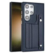 Custodia per telefono in pelle antiurto per Samsung Galaxy S24 Ultra 5G con cinturino da polso (blu)