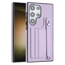 Custodia per telefono in pelle antiurto per Samsung Galaxy S24 Ultra 5G con cinturino da polso (viola)