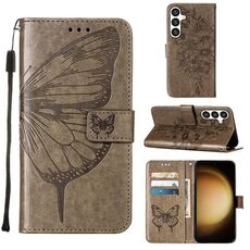 Custodia per telefono in pelle con farfalla goffrata per Samsung Galaxy S24 5G (grigio)