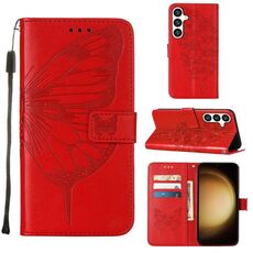 Custodia per telefono in pelle con farfalla goffrata per Samsung Galaxy S24 5G (rossa)