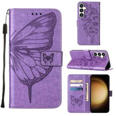 Custodia per telefono in pelle con farfalla goffrata per Samsung Galaxy S24+ 5G (viola)