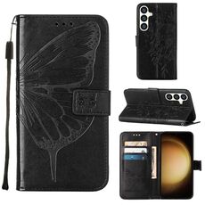 Custodia per telefono in pelle con farfalla goffrata per Samsung Galaxy S24+ 5G (nera)
