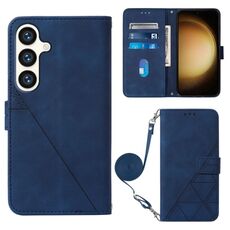 Per Samsung Galaxy S24 5G Custodia a tracolla in pelle con vibrazione 3D in rilievo (blu)