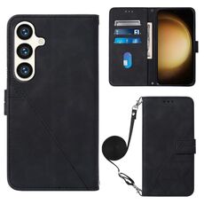 Custodia per telefono in pelle con custodia a tracolla in rilievo 3D per Samsung Galaxy S24 5G (nera)