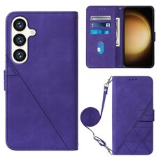 Per Samsung Galaxy S24 5G Custodia a tracolla in pelle con vibrazione 3D in rilievo (viola)