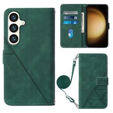 Per Samsung Galaxy S24 5G Custodia a tracolla in pelle con vibrazione 3D in rilievo (verde scuro)