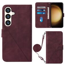 Per Samsung Galaxy S24 5G Custodia a tracolla in pelle con vibrazione 3D in rilievo (vino rosso)