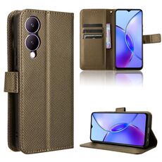 Custodia per telefono in pelle con texture diamante vivo Y33T 2023 (marrone)