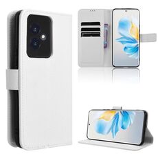 Custodia per telefono in pelle con texture diamante per Honor 100 5G (bianca)