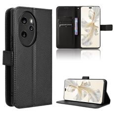 Custodia per telefono in pelle con texture diamante per Honor 100 Pro 5G (nera)