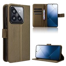 Per la custodia del telefono in pelle con texture diamante Xiaomi 14 (marrone)