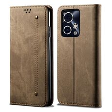 Custodia per telefono in pelle flip con texture denim per Honor 90 GT (cachi)