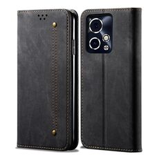 Custodia per telefono in pelle flip con texture denim per Honor 90 GT (nera)