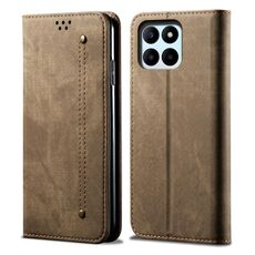 Custodia per telefono in pelle flip con texture denim globale per Honor X8b 4G (cachi)