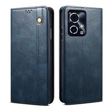 Custodia per telefono in pelle con texture Crazy Horse per cera d'olio per Honor 90 GT (blu)