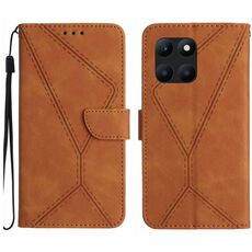 Custodia per telefono in pelle goffrata con cuciture per Honor X8b (marrone)