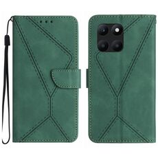 Custodia per telefono in pelle goffrata con cuciture per Honor X8b (verde)