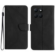 Custodia per telefono in pelle goffrata con cuciture per Honor X8b (nera)