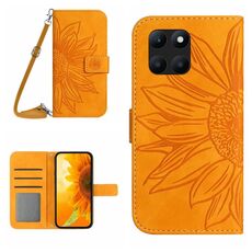 Custodia per cellulare in pelle con motivo Sun Flower per Honor X8b Skin Feel con cordino (giallo)