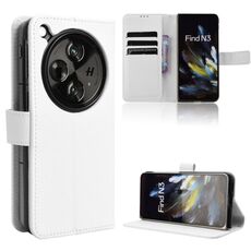 Per OPPO Find N3 / OnePlus Custodia per telefono in pelle con texture a diamante aperta (bianca)