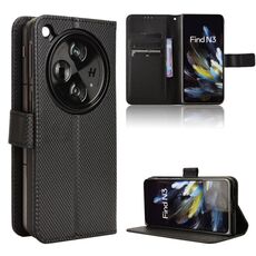 Per OPPO Find N3 / OnePlus Custodia per telefono in pelle con texture a diamante aperta (nera)