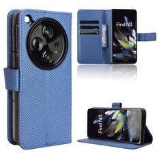 Per OPPO Find N3 / OnePlus Custodia per telefono in pelle con texture a diamante aperta (blu)