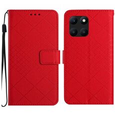 Custodia per telefono in pelle con texture a griglia rombica per Honor X8b (rossa)