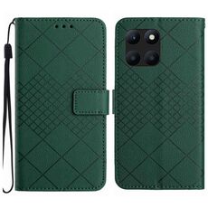 Custodia per telefono in pelle con texture a griglia rombica per Honor X8b (verde)