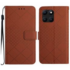 Custodia per telefono in pelle con texture a griglia rombica per Honor X8b (marrone)