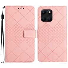 Custodia per telefono in pelle con texture a griglia rombica per Honor X8b (rosa)