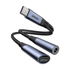 JOYROOM SY-C02 Cavo adattatore audio USB-C/Tipo-C da 3,5 mm+USB-C/Tipo-C 2 in 1 (Nero)