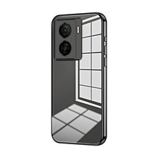 Per vivo iQOO Z7x Custodia per telefono con foro sottile con placcatura trasparente (nera)
