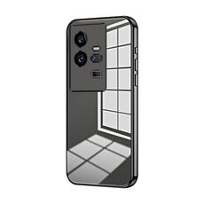 Per vivo iQOO 11 Pro Custodia per telefono con foro sottile con placcatura trasparente (nera)