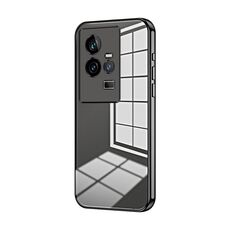 Per vivo iQOO 11 Custodia per telefono con foro sottile con placcatura trasparente (nera)