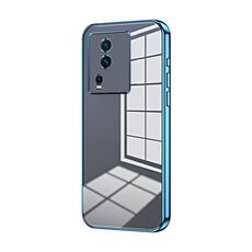 Per vivo iQOO Neo7 Custodia per telefono con foro sottile con placcatura trasparente (blu)
