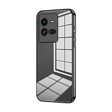 Per vivo iQOO 10 Pro Custodia per telefono con foro sottile con placcatura trasparente (nera)