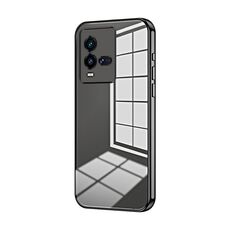 Per vivo iQOO 10 Custodia per telefono con foro sottile con placcatura trasparente (nera)