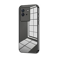 Per vivo iQOO Neo6 Custodia per telefono con foro sottile con placcatura trasparente (nera)